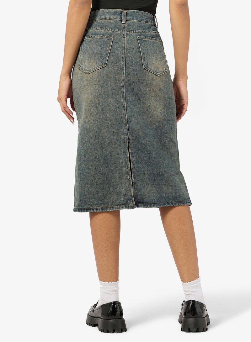 Ginger Denim Straight Fit Midi Skirt - Image 2